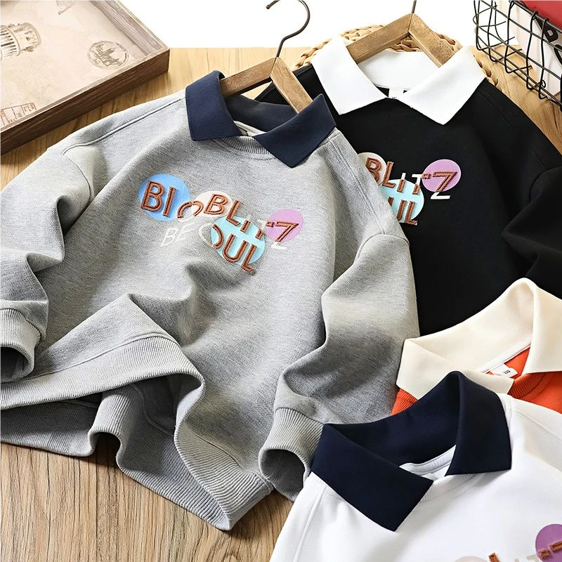 男童卫衣童装秋季POLO衫2025新款儿童班服洋气上衣中大童印花上衣