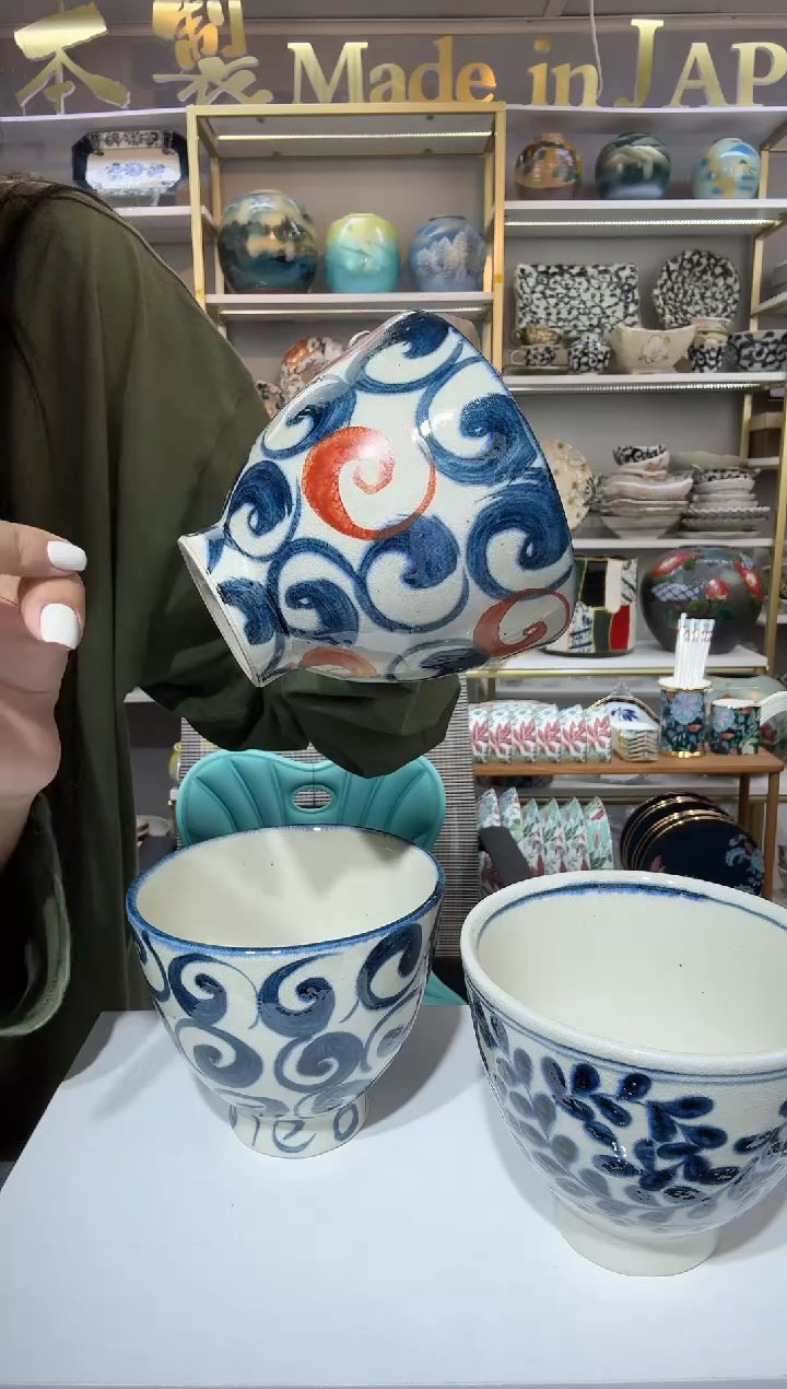 陶瓷宗山窑高脚碗-赤绘旋涡12cm