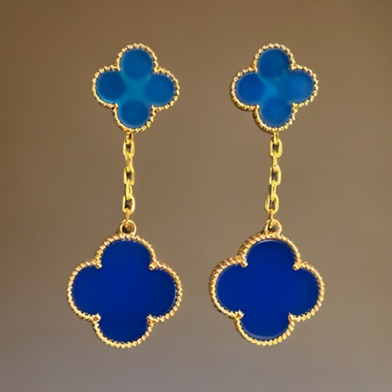 【玉素专属】18k金蓝玛瑙可拆卸两戴双花耳饰