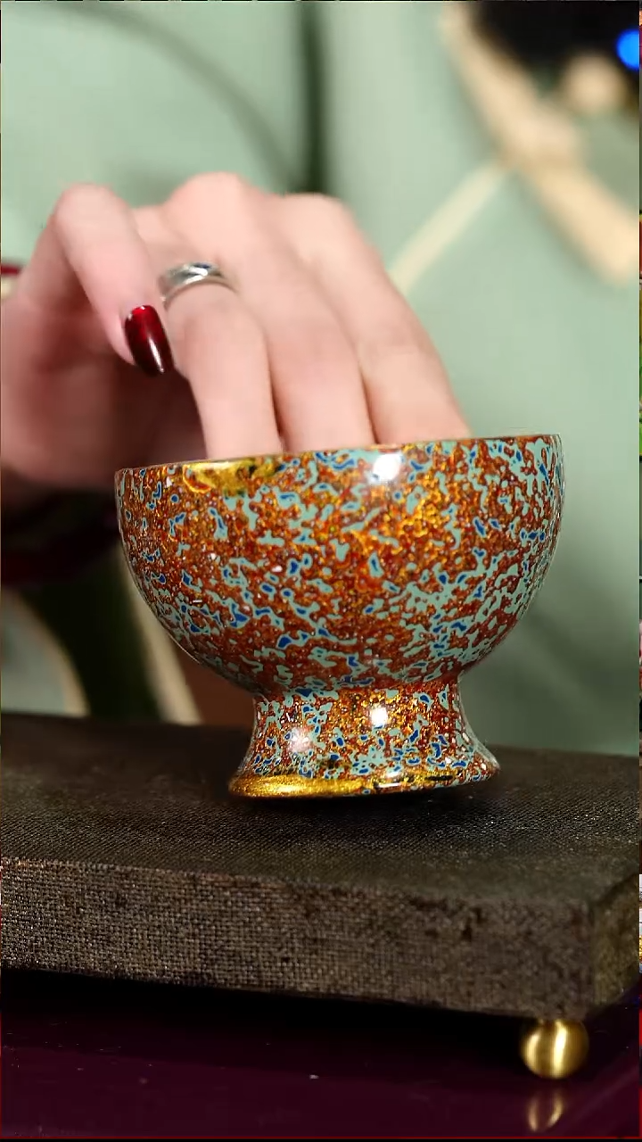 蓝碎金高足杯（微瑕）-太古大漆