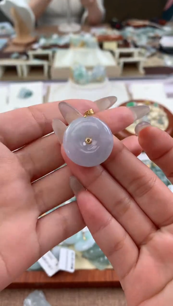 【闪购商品】翡翠颈饰18K金镶嵌天然A货翡翠挂件 