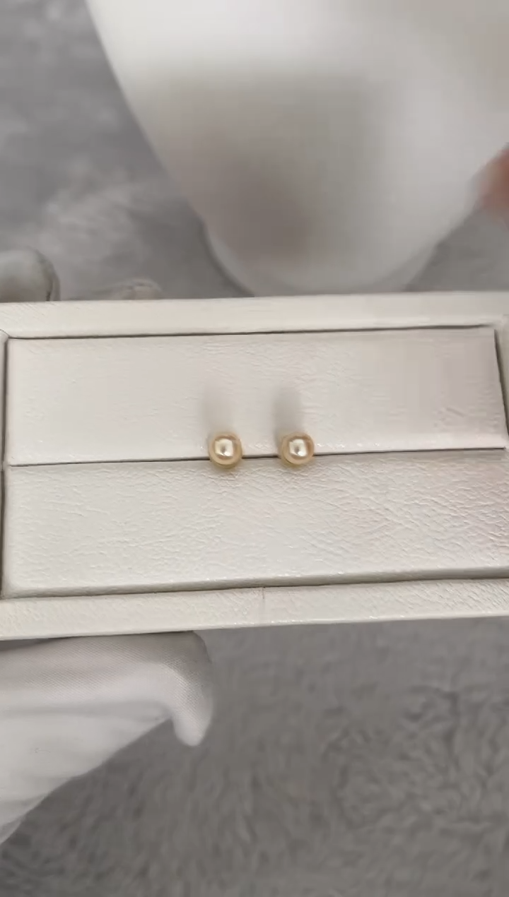 银S925镶嵌耳钉海水珍珠AK羽皇金素钉5-5.5mm