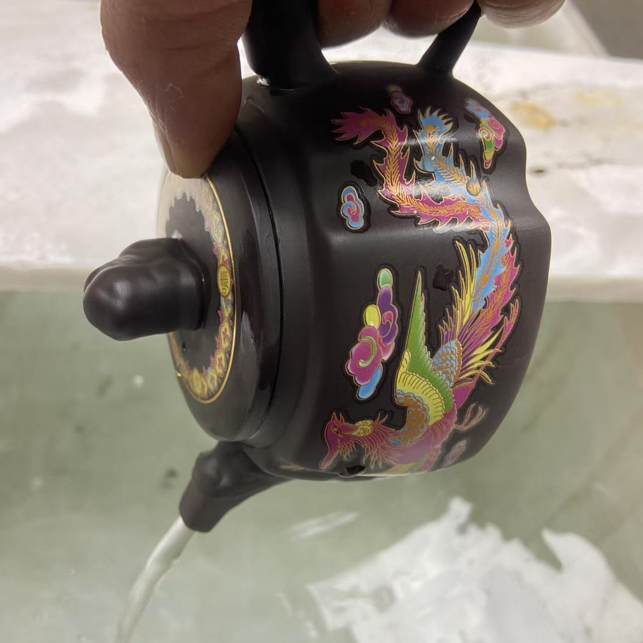 【闪购商品】I深井老紫泥龙凤呈祥（遇热变色）四方壶