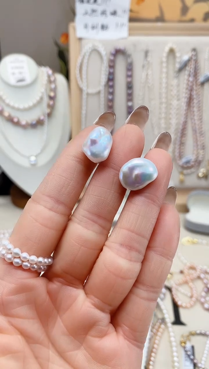 【闪购商品】淡水珍珠项链银S925镶嵌小石头耳钉