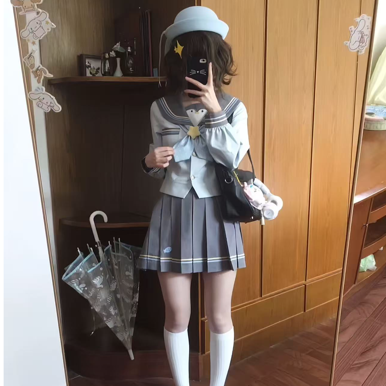 张不烦原创【QQ星】日式长袖甜美学院风海军领百搭水手服jk