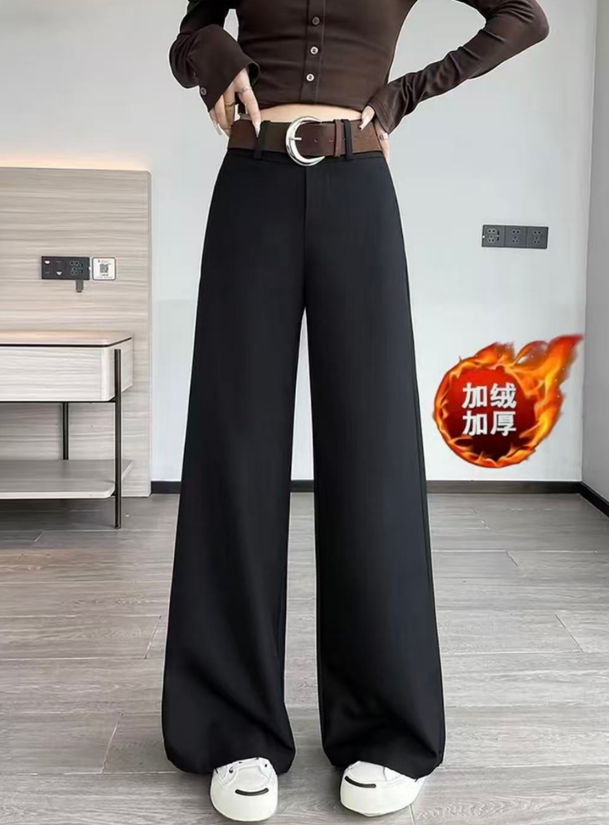 【兔绒+送腰带】h升级兔绒女新款高腰显瘦休闲窄版拖地裤9666