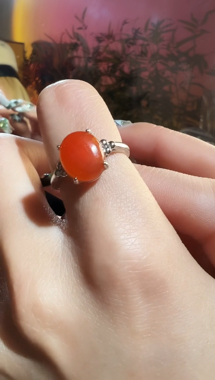 【闪购商品】南红玛瑙戒指银S925镶嵌南红戒指
