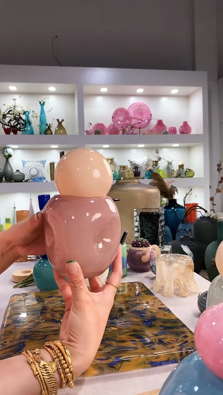 慕忆家手作琉璃花瓶一套粉