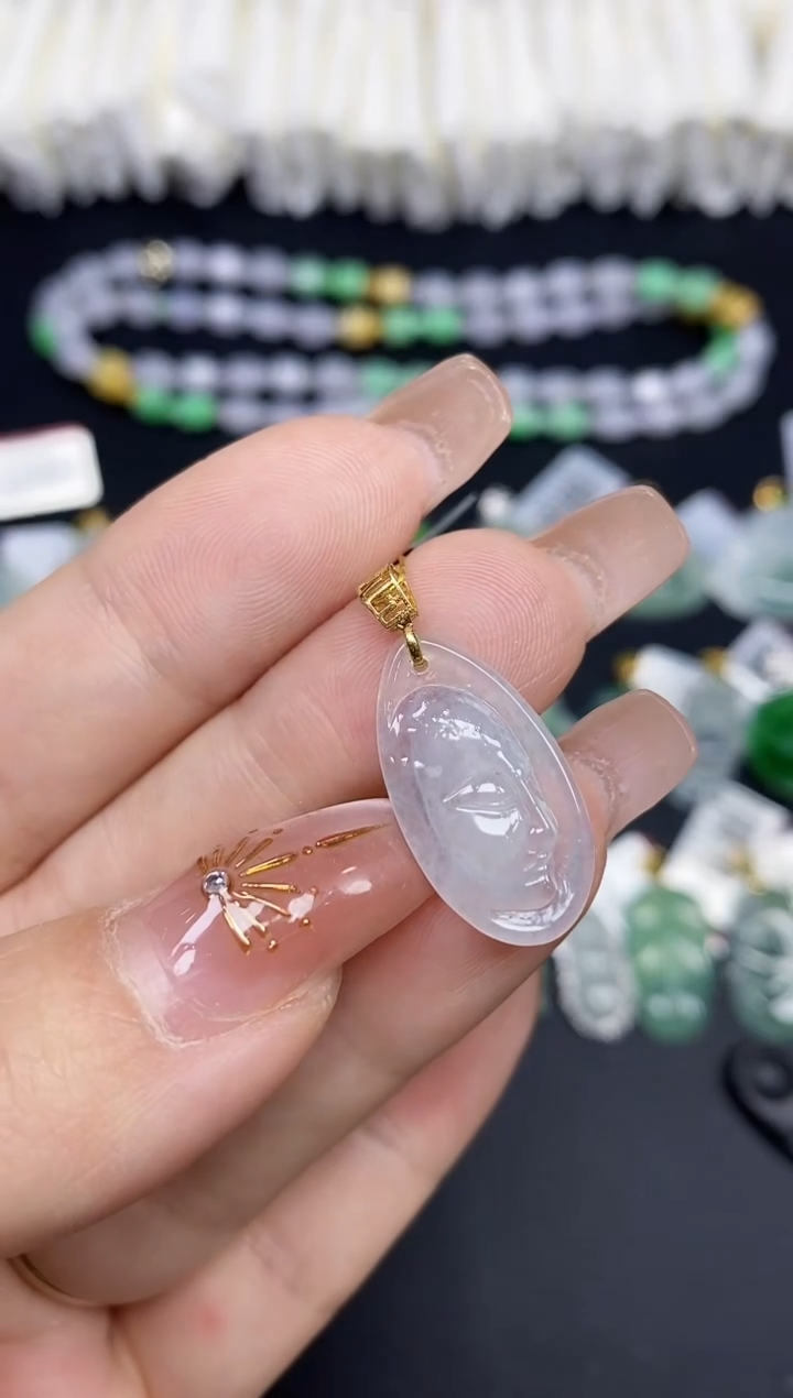 吊坠(不含链)18K金镶嵌翡翠佛牌18K金扣镶嵌@@CMT385