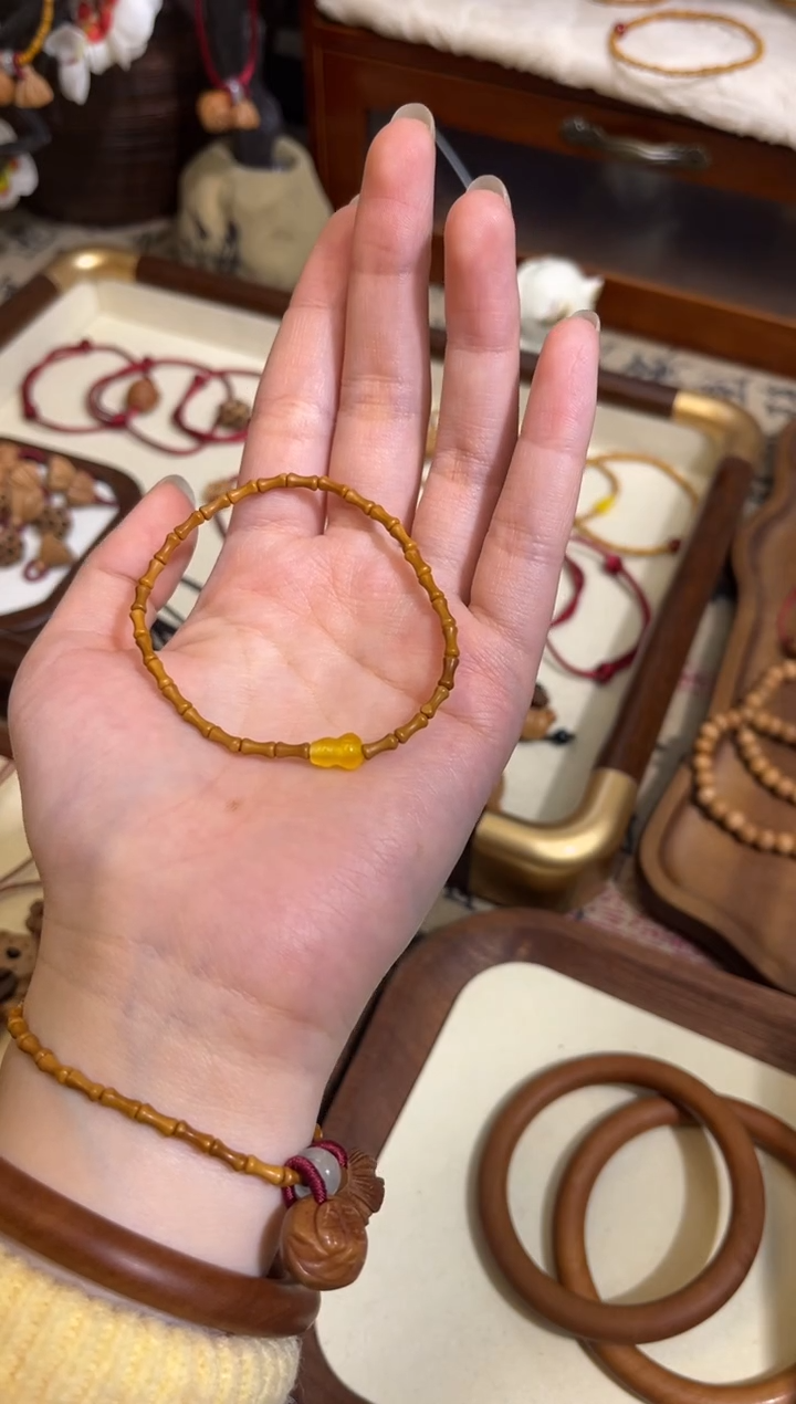 手串桃核【桃缘行】竹节「黄色葫芦」桃木桃核辟、挡、驱、护 备注手围