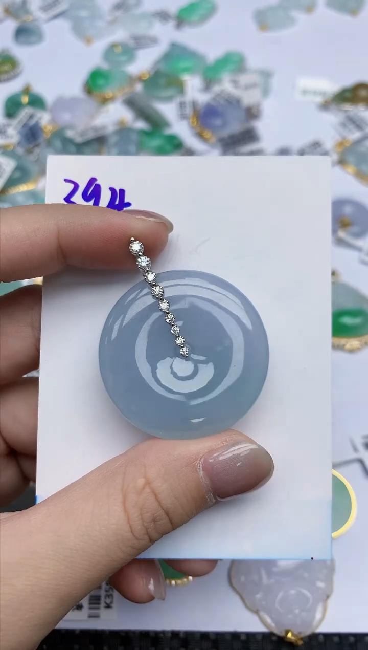 【闪购商品】翡翠挂件18K金镶嵌天然翡翠A货