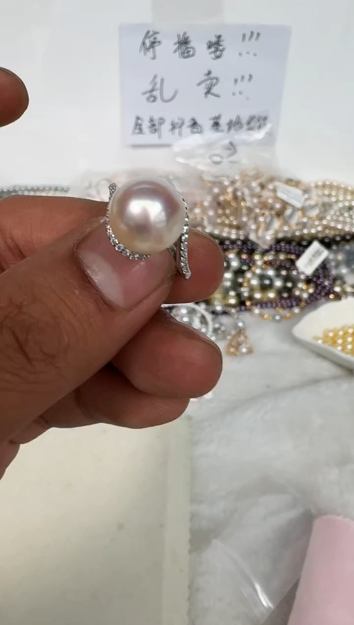 银S925镶嵌戒指海水珍珠戒指