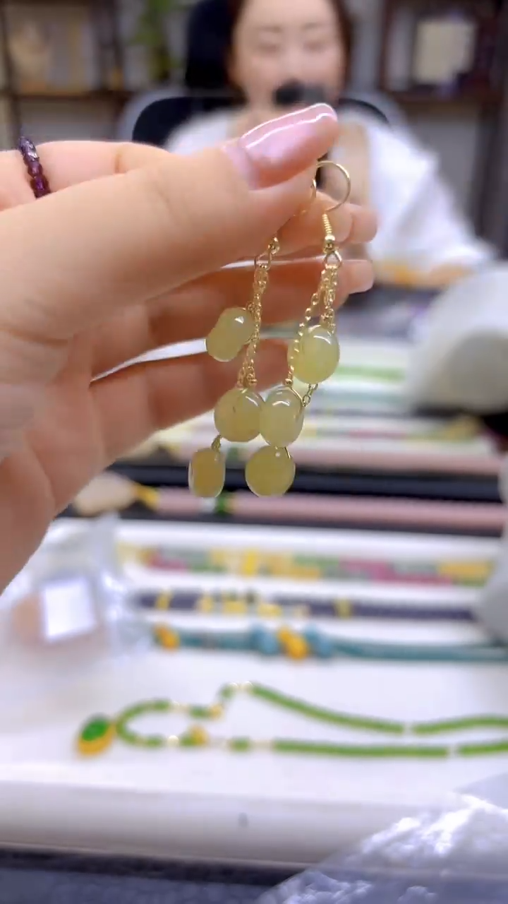 和田玉14K金镶嵌耳饰DIY款E841