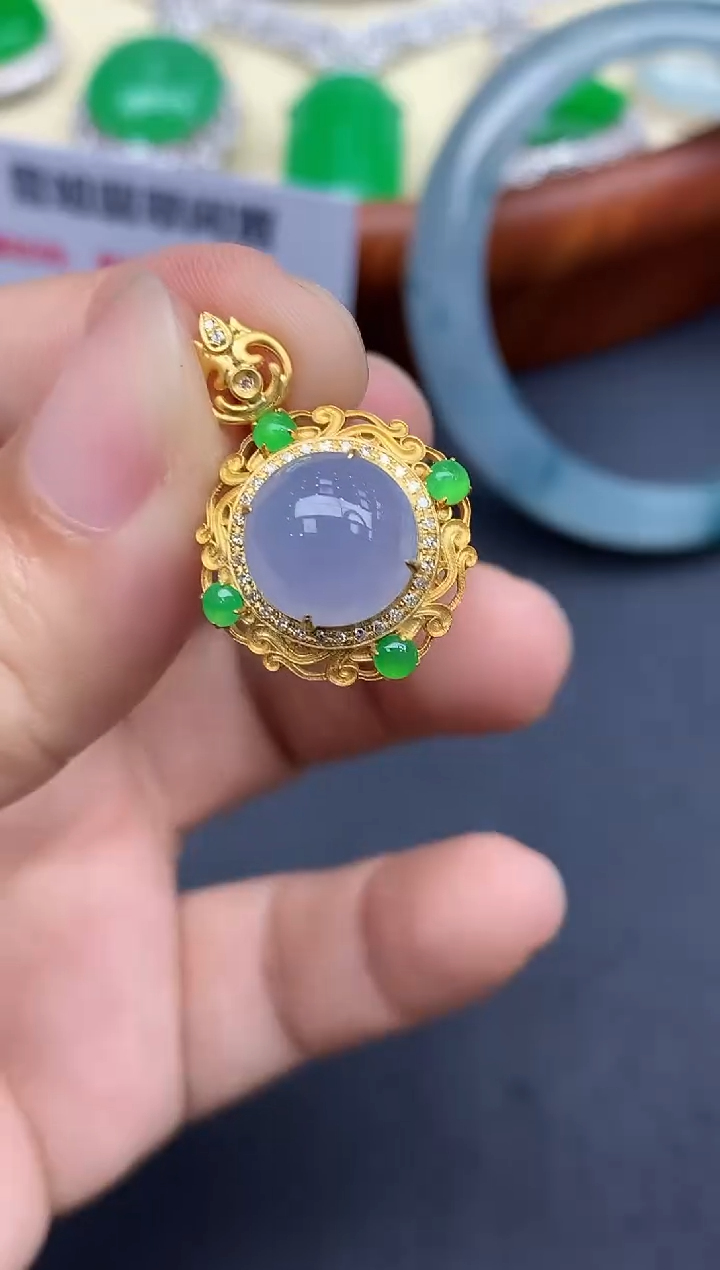 颈饰18K金镶嵌翡翠436-中国好珍宝