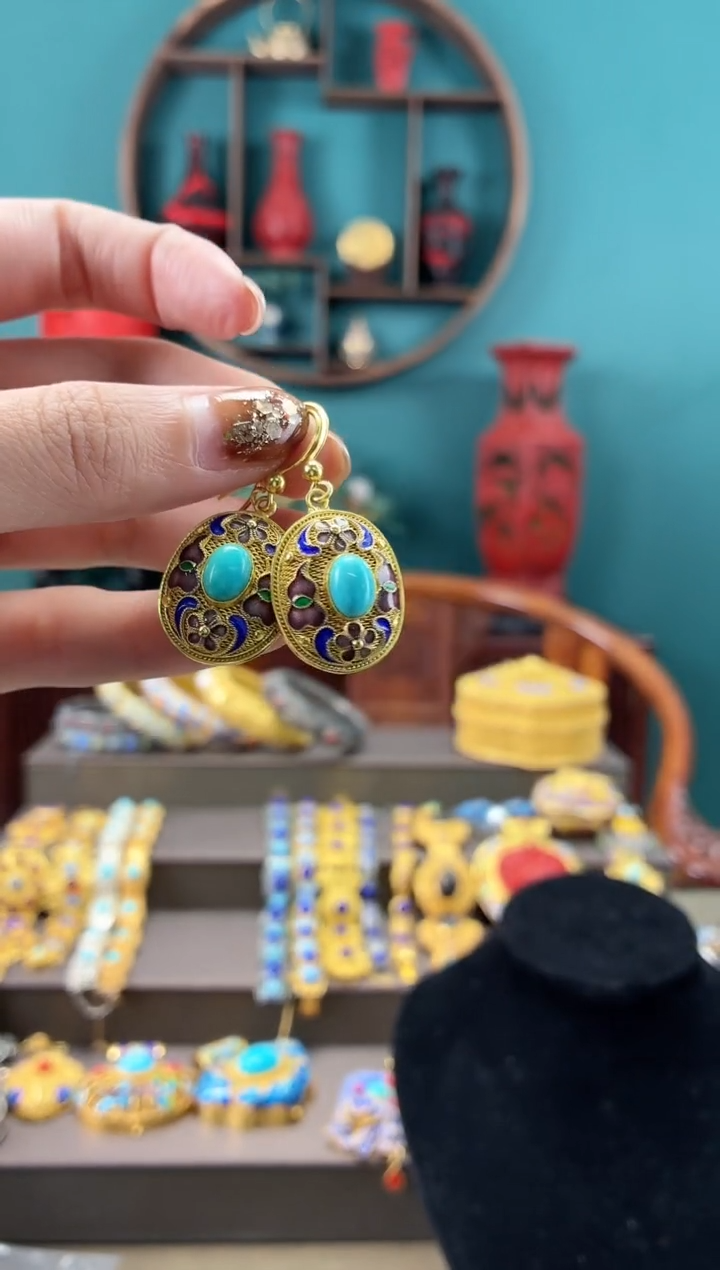 非遗手工花丝镶嵌耳环