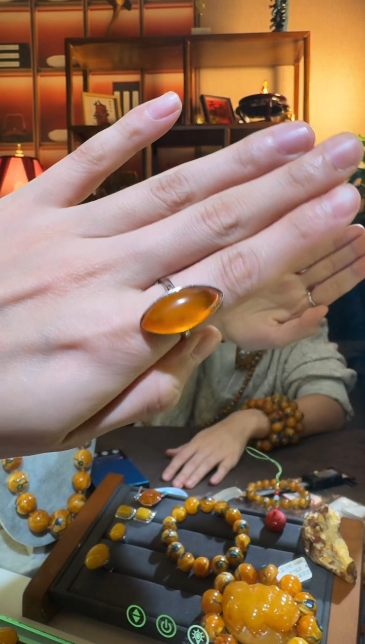 琥珀颈饰银S925镶嵌7539天然蜜蜡珠宝奇石