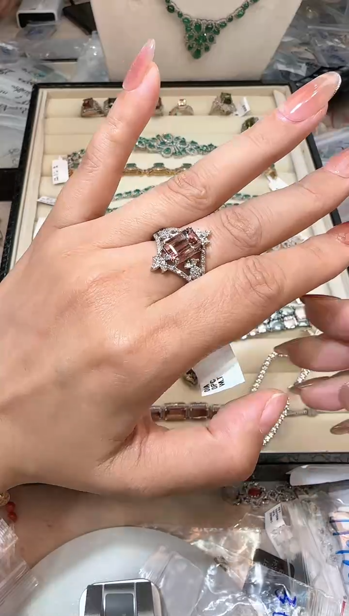 【闪购商品】定制碧玺戒指银S925镶嵌戒指