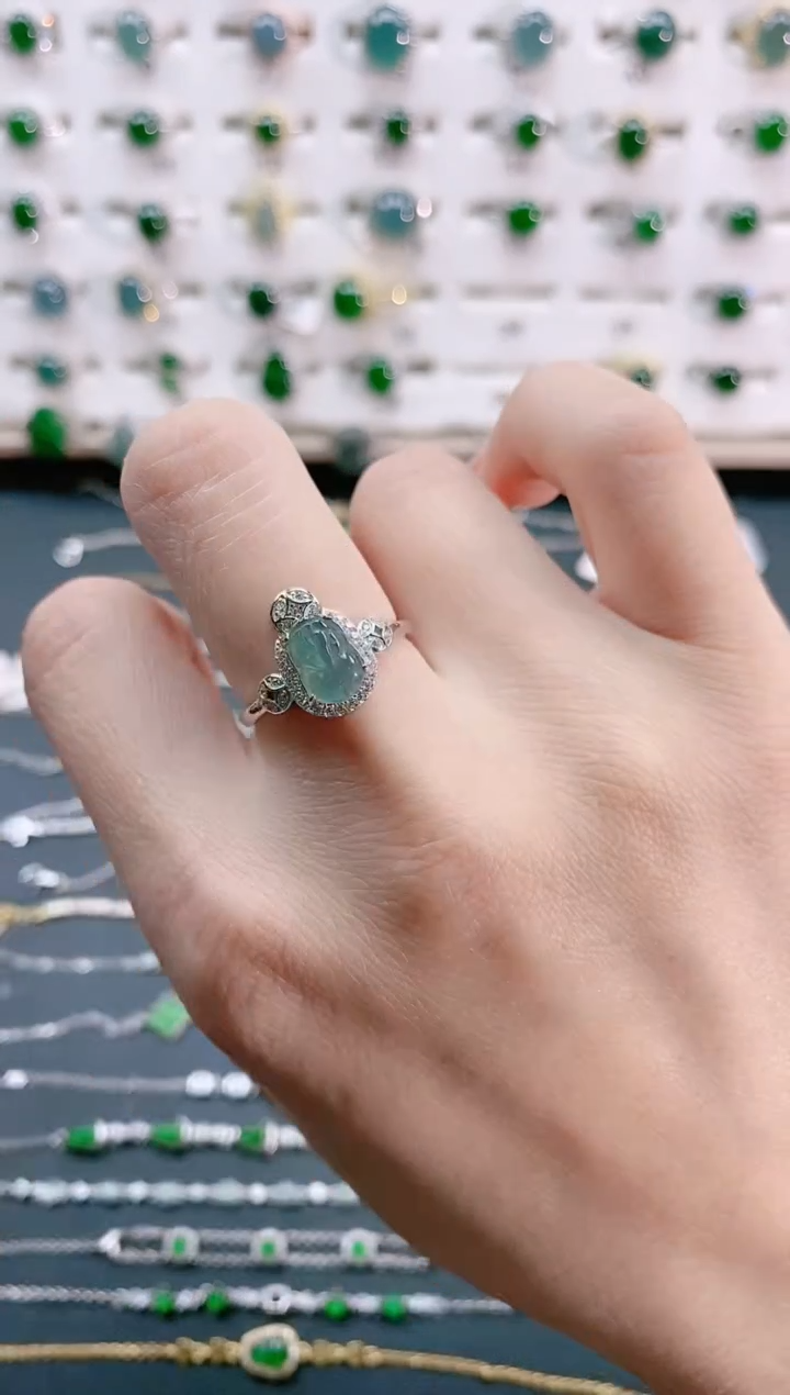 【闪购商品】翡翠戒指银S925镶嵌天然翡翠