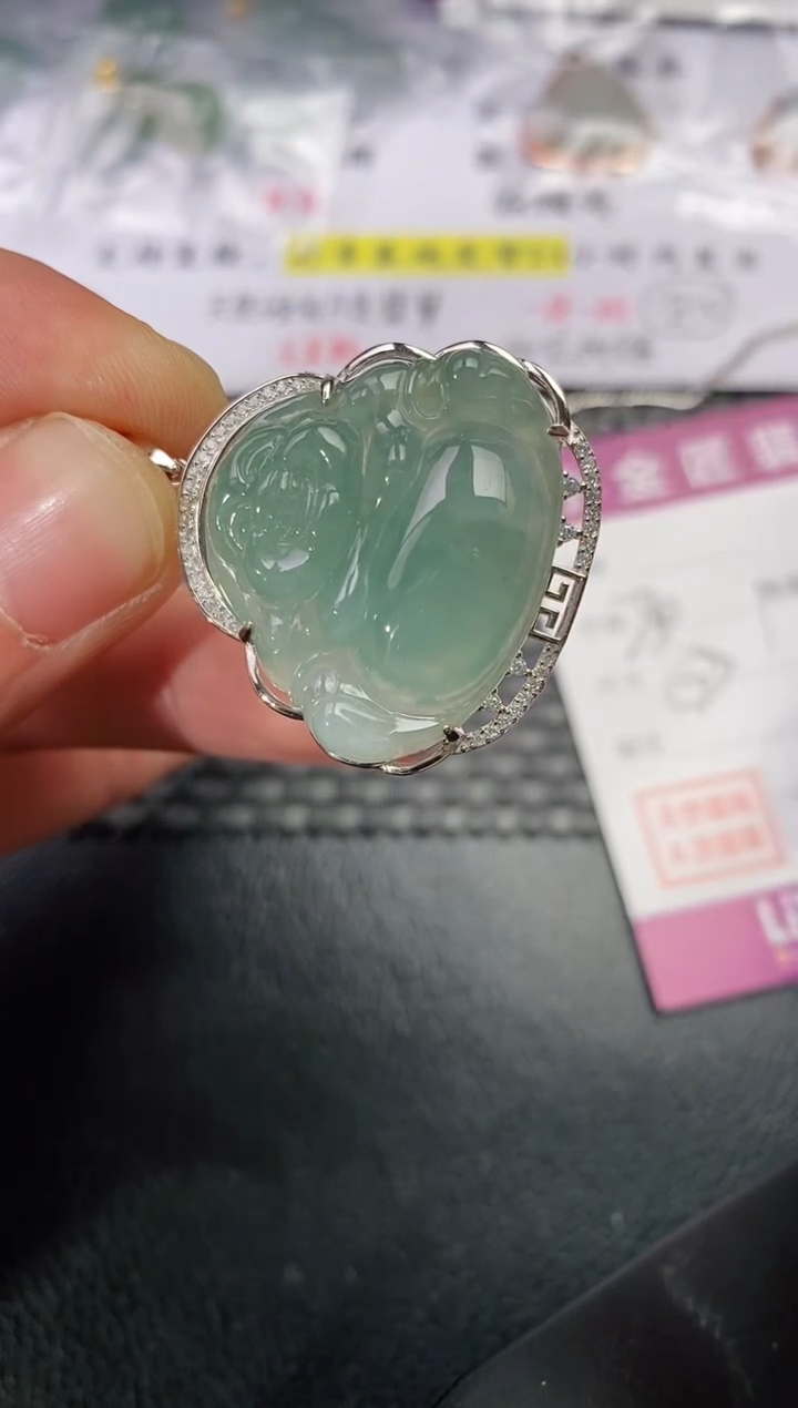 颈饰银S925镶嵌翡翠何*挂件