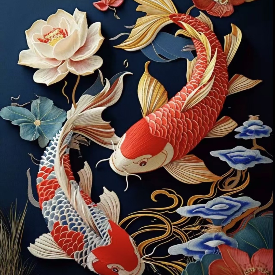 国风锦鲤鱼刺绣辅料灵动线绘就水中仙刺绣手工刺绣diy材料包t恤