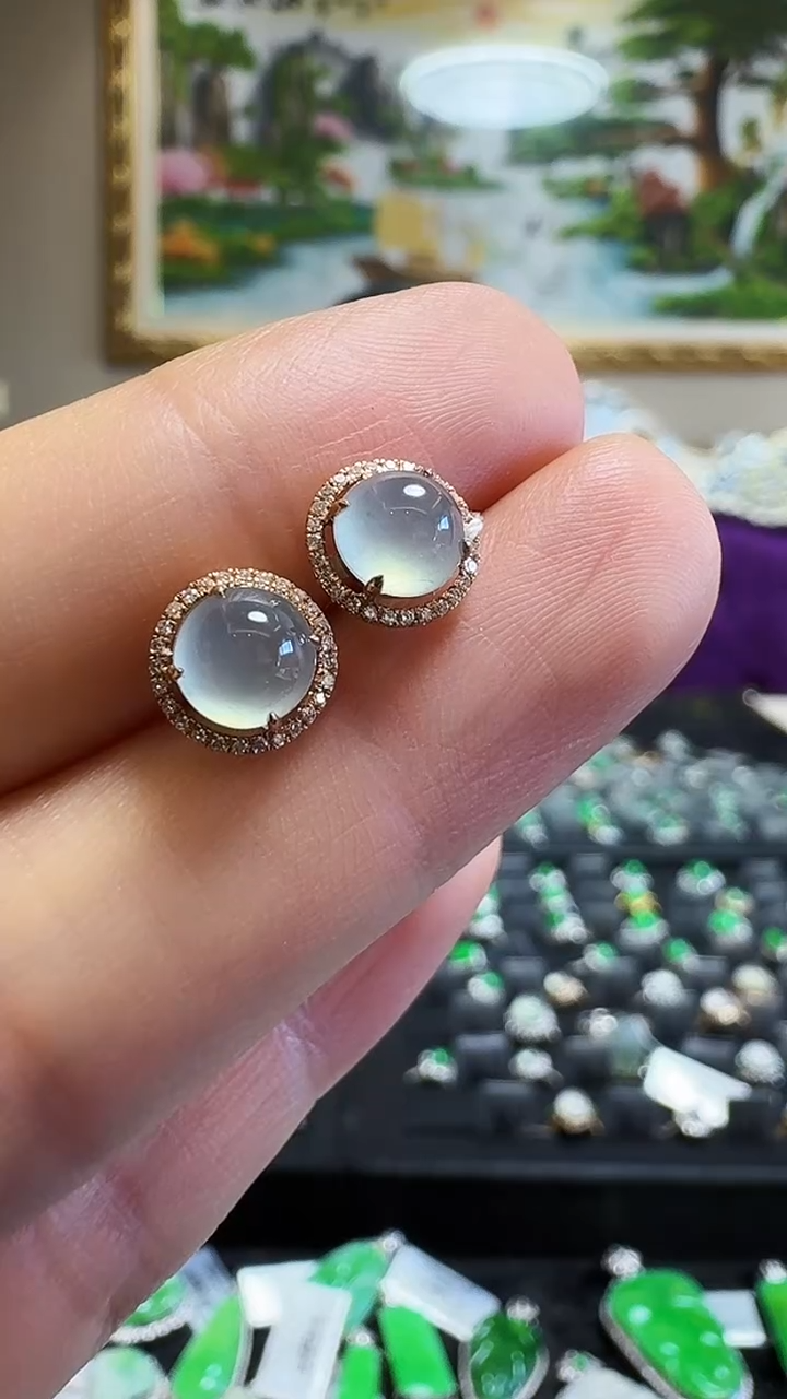 【闪购商品】翡翠耳钉18K金镶嵌耳钉