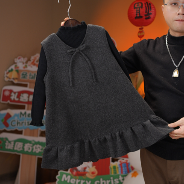 2025冬季新品女童加绒加厚JY15裙黑色打底衫两件套