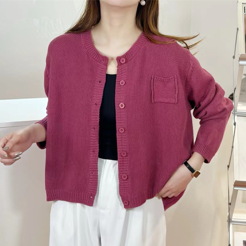 【正品现货】打底圆领复古棉线针织开衫春季百搭宽松时尚休闲外套