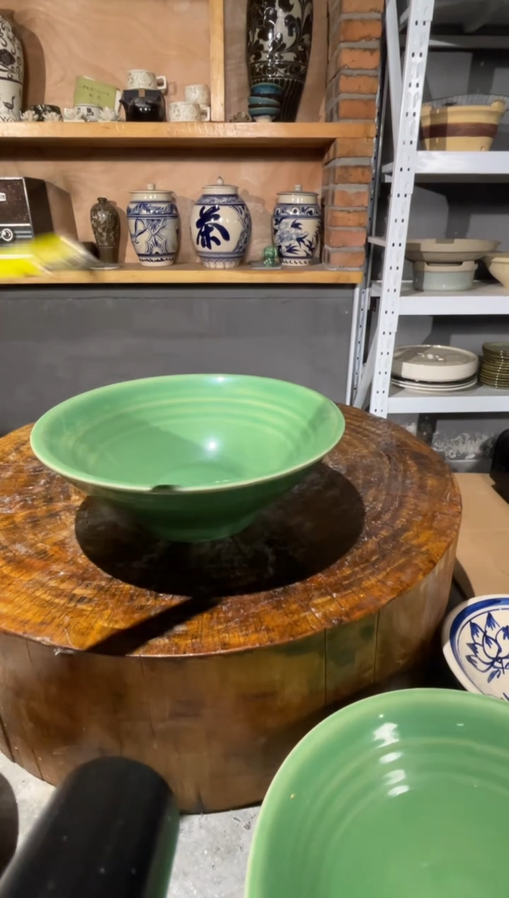 陶土下拨福利帝王绿碗口径20.5高7