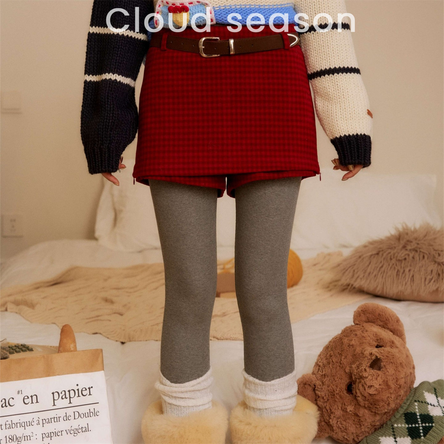 《旺旺雪宝专属》CLOUD SEASON 平行线格纹裤裙 CQZ80515