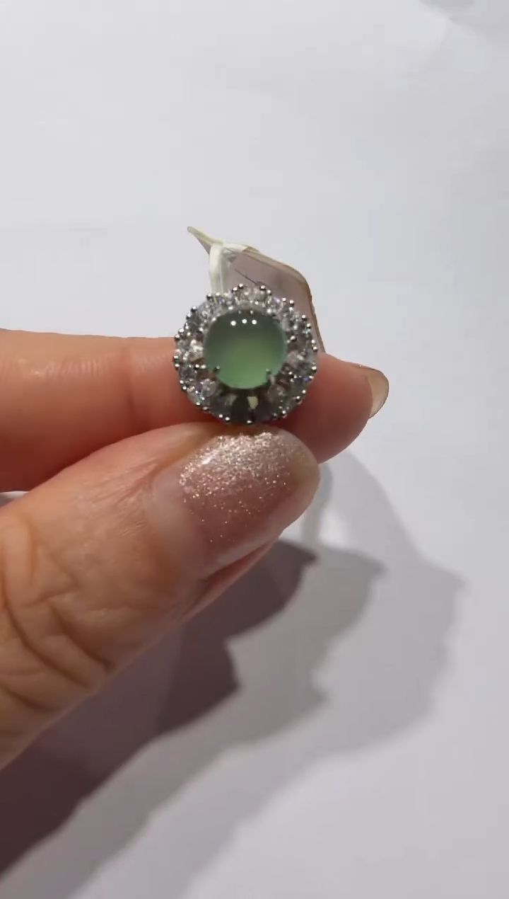 银S925镶嵌戒指翡翠925银镶缅甸A货翡翠戒指