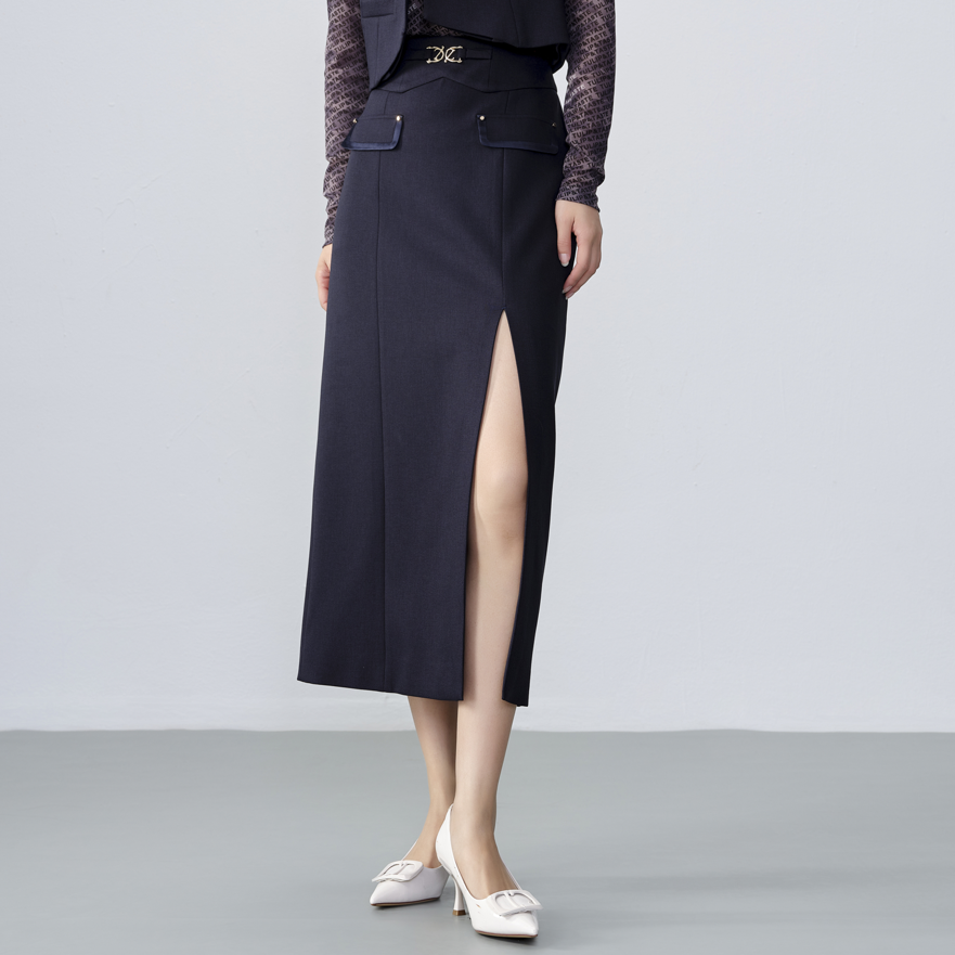 【直播专享】商场同款春秋新品高腰直筒开叉铅笔裙N202A41314B