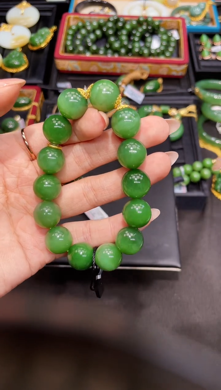 手串18K金镶嵌和田玉14mm多样性发一