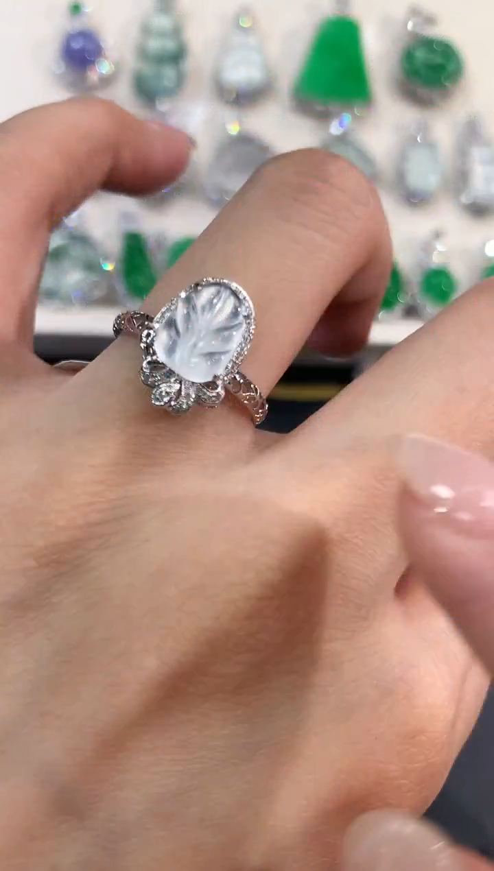 翡翠戒指18K金镶嵌a96         