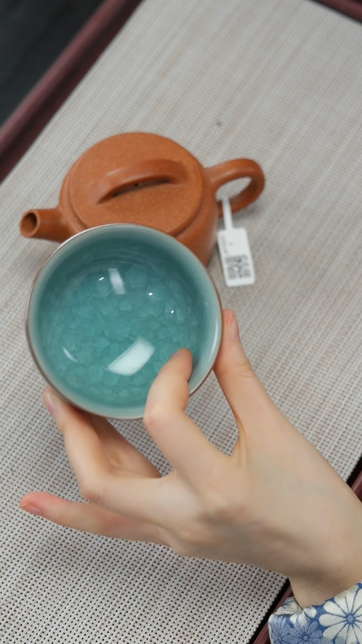 【闪购商品】紫砂茶壶jht老黄段 德钟150cc+冰裂纹杯