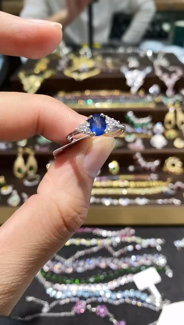 【闪购商品】蓝宝石戒指银S925镀金镶嵌戒指