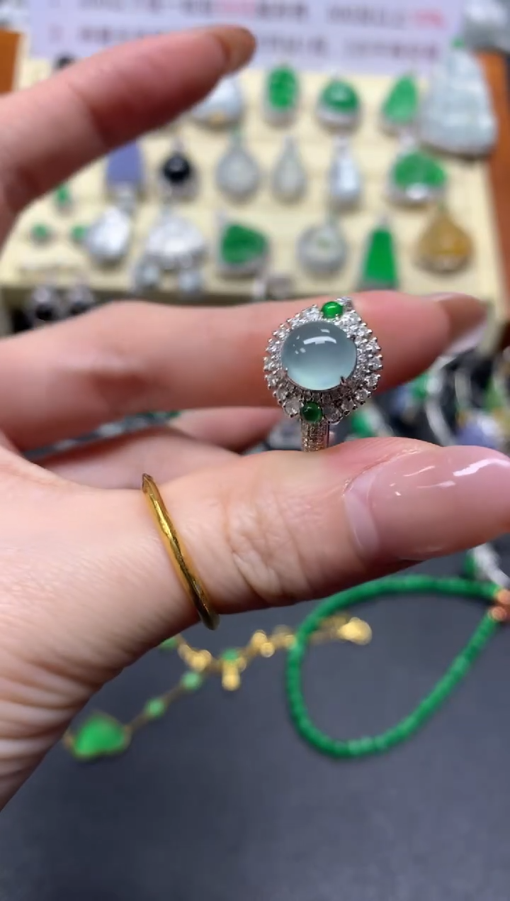 翡翠戒指18K金镶嵌戒指|5200+520
