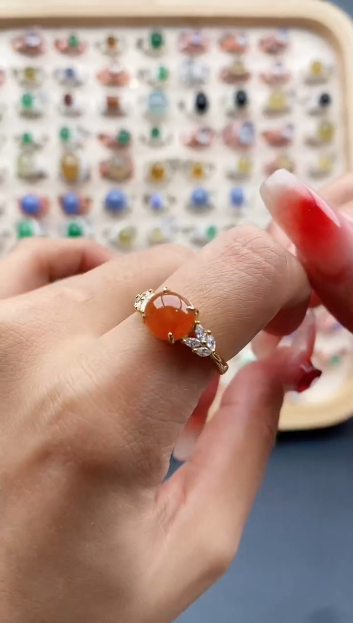 【闪购商品】翡翠戒指银S925镶嵌缅甸天然A货翡翠333 6+10