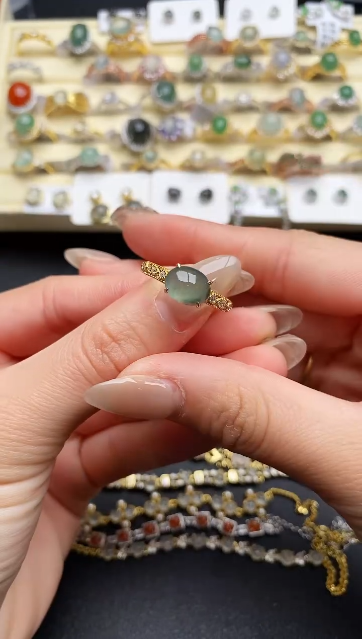 【闪购商品】翡翠戒指银S925镶嵌6666666+7