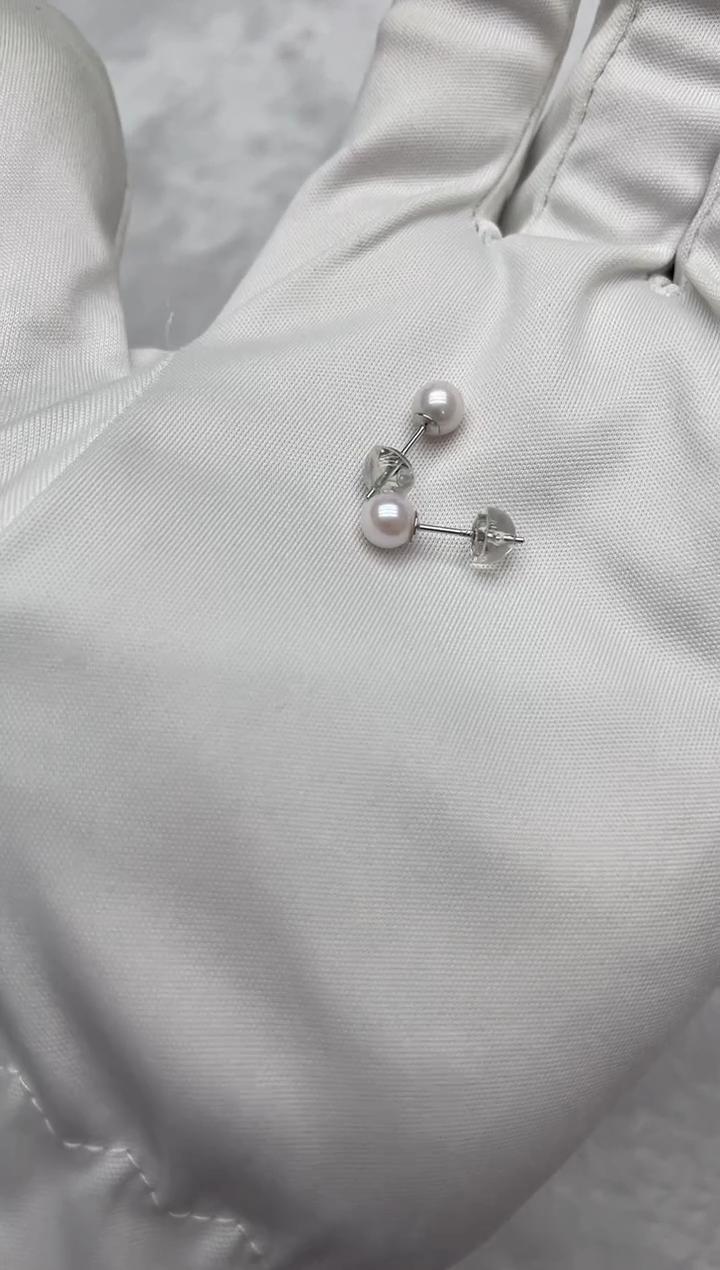 银S925镶嵌海水珍珠耳钉AK素钉5-5.5mm