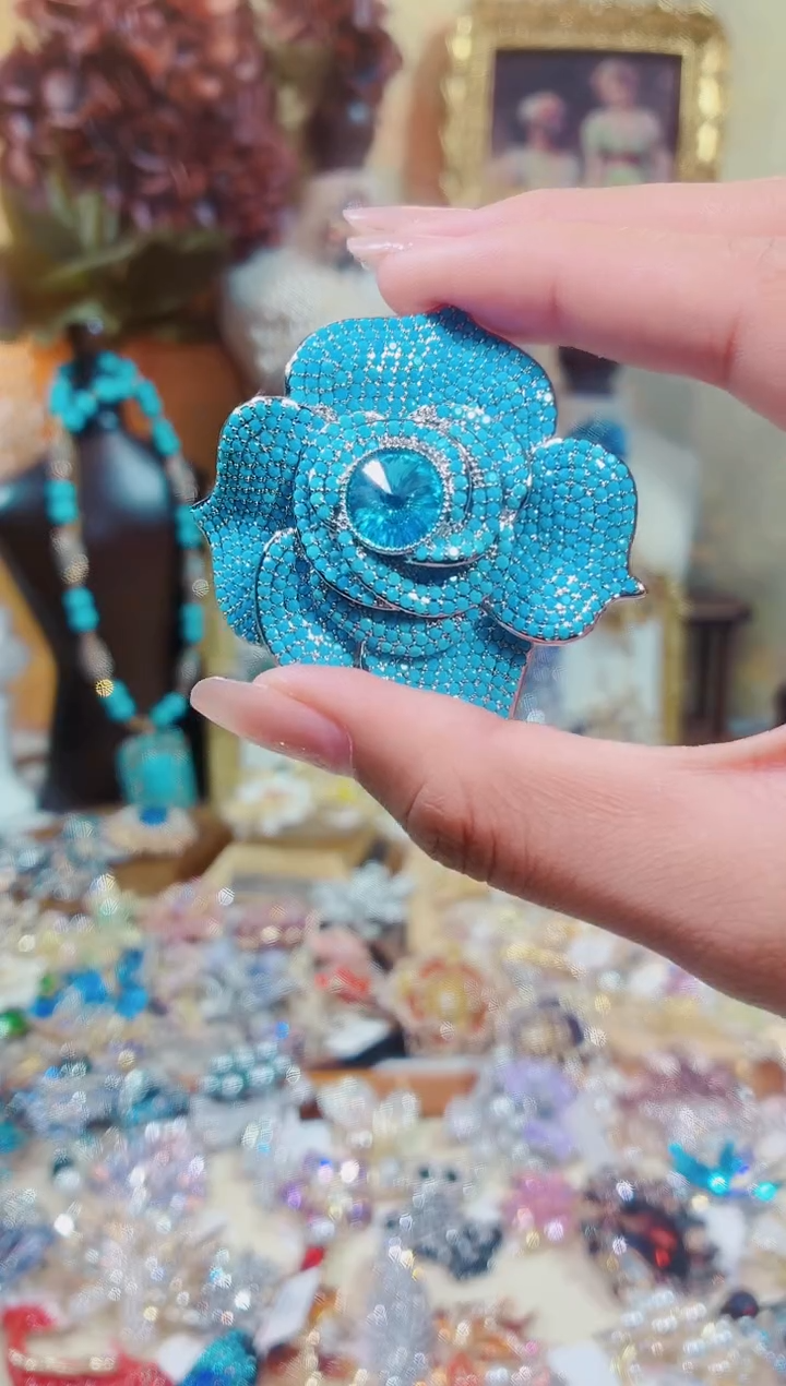 合成立方氧化锆铜合金蓝色大花朵