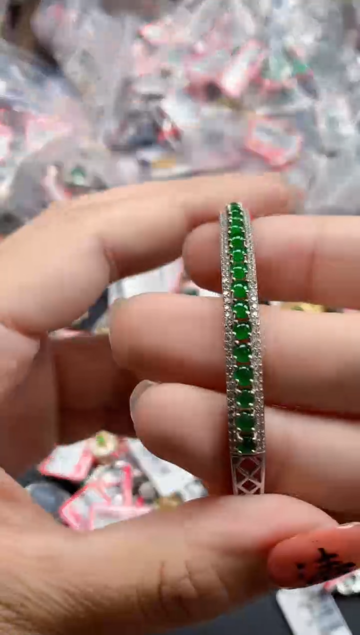 银S925镶嵌戒指翡翠天然A货缅甸翡翠