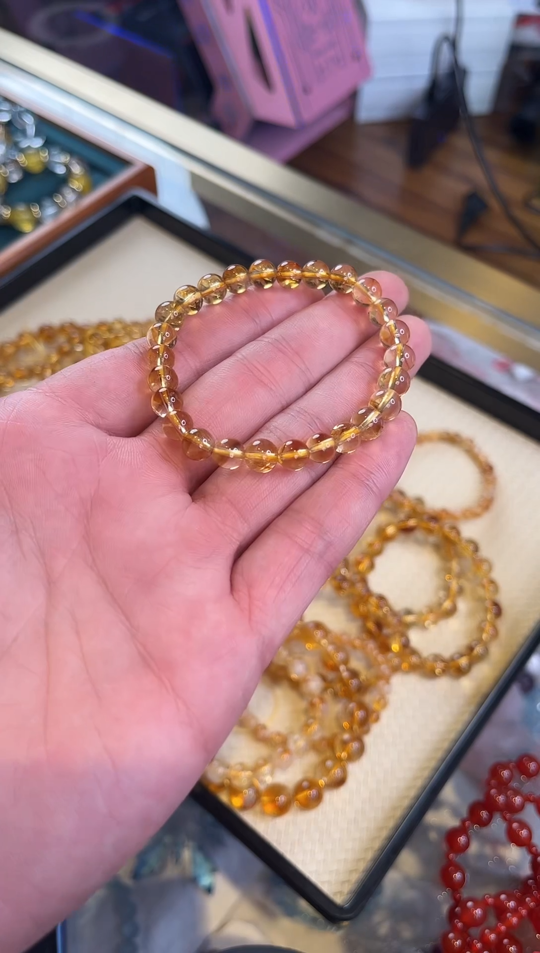 银S925镶嵌手链黄晶黄塔晶手串6mm左右