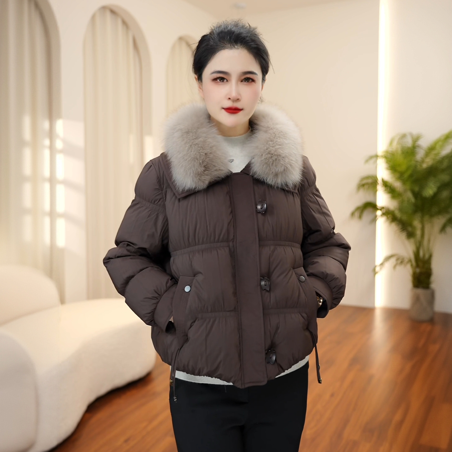 1167【90白鸭绒】狐狸毛领羽绒服冬加厚保暖中老年时尚妈妈装女