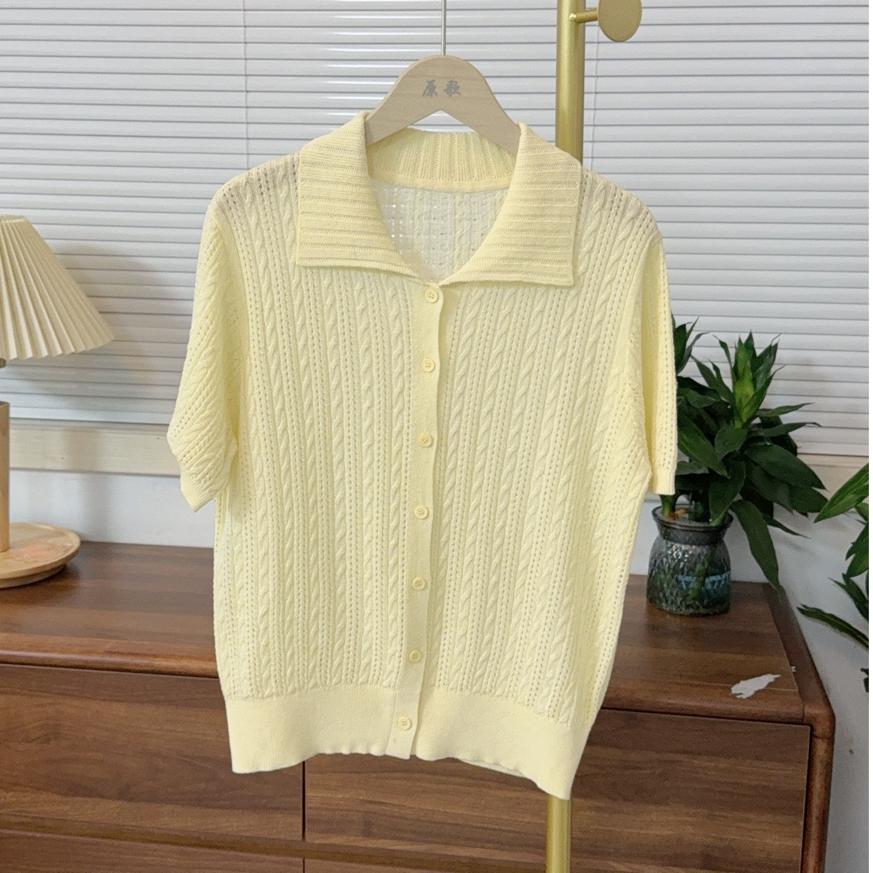 【原歌2】夏季新款绞花镂空POLO领针织开衫女YG771