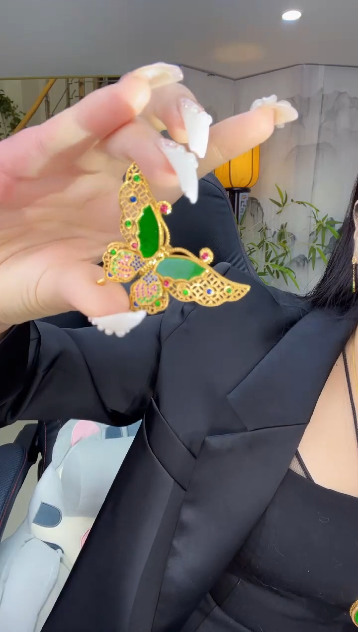 【闪购商品】翡翠吊坠(不含链)银S925镀金镶嵌天然缅甸翡翠A货吊坠