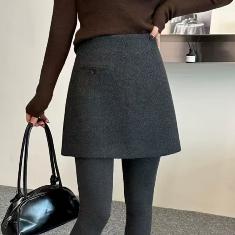 灰色半身裙假口袋高腰紧身包臀短裙一步裙28657