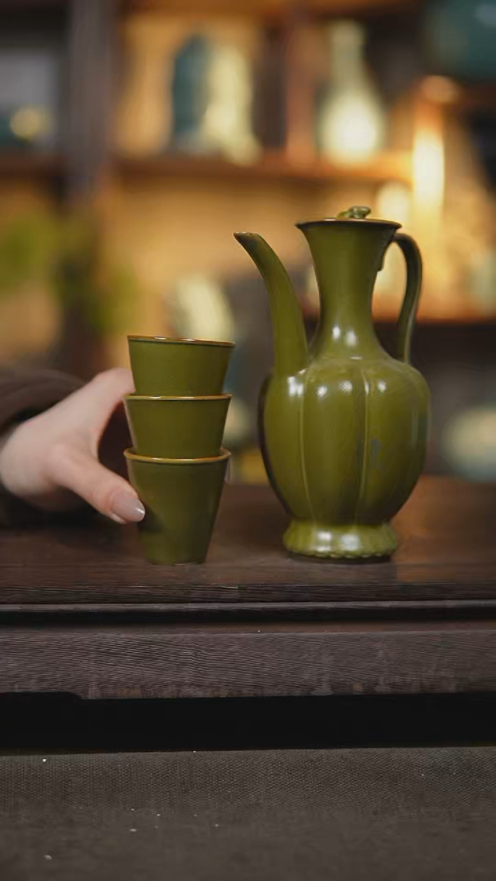 【闪购商品】杯茶叶末釉精工如意执壶瑕加赠六只单杯