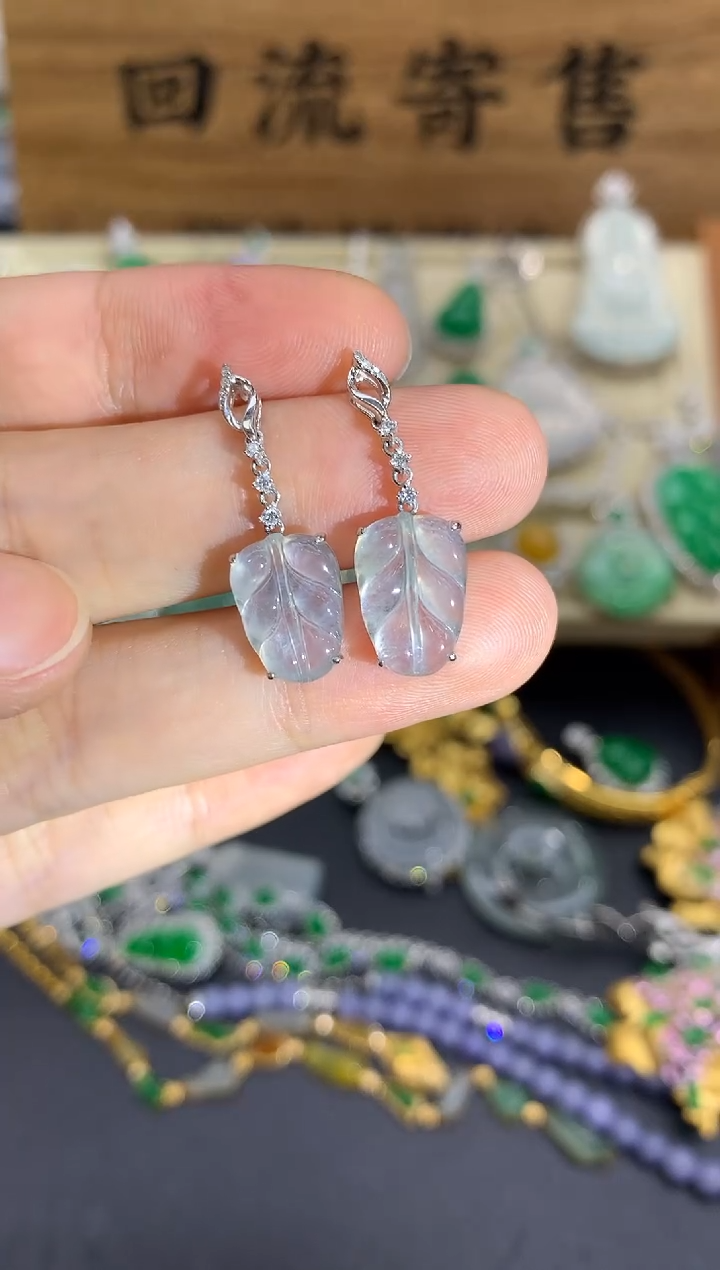 翡翠18K金镶嵌耳饰85-中国好珍宝