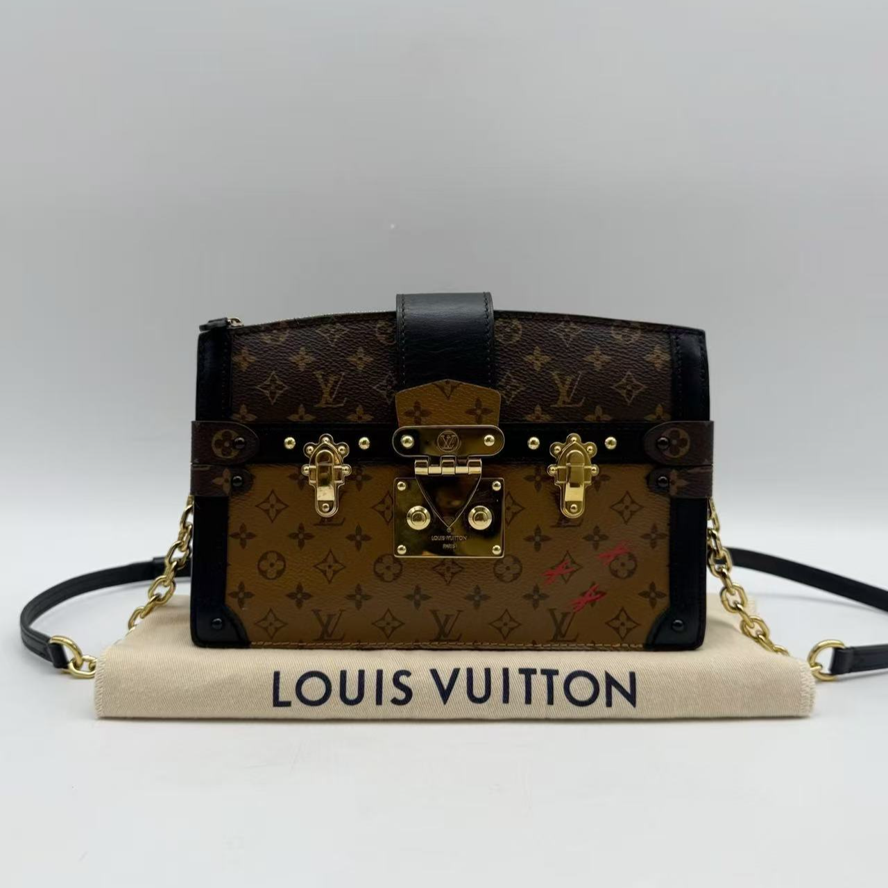 95新 LouisVuitton/路易威登 LV焦糖拼色Trunk Clutch  固链  