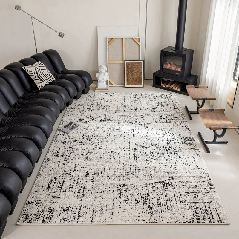 防水云朵纤维硅藻丝意式黑白现代客厅地毯轻奢风卧室床边沙发毯